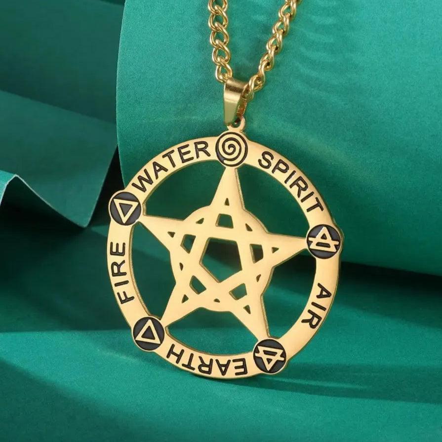 Wiccan Pentagram Necklace Five Elements Spirit - Pagan Pentacle Necklace Amulet Jewelry-MoonChildWorld