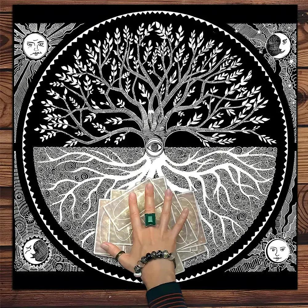 Witchcraft Tarot Tablecloth Sun Moon Tree of life Pagan Altar Cloth Wicca Divination Cloth-MoonChildWorld