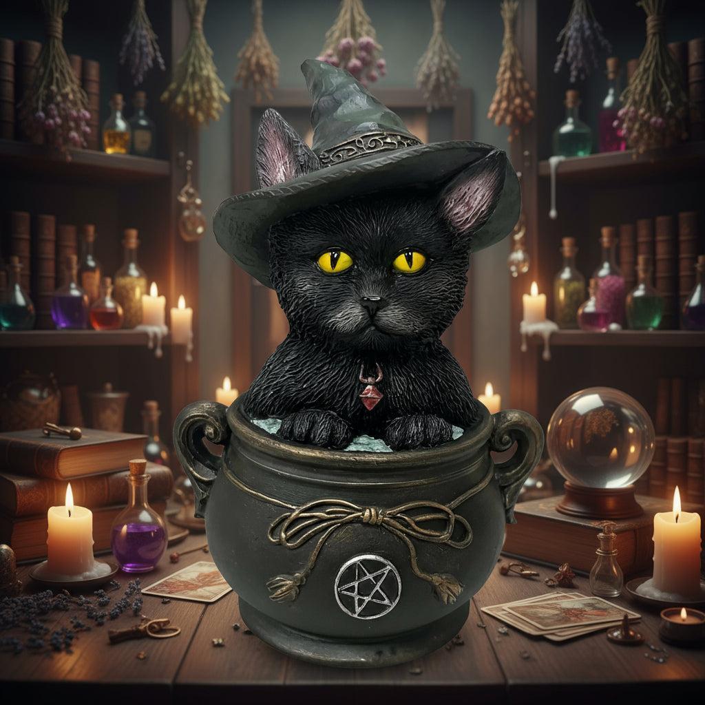 Gothic Witchy Cat Statue Wicca Black Cat Figurine Halloween Home Decor-MoonChildWorld