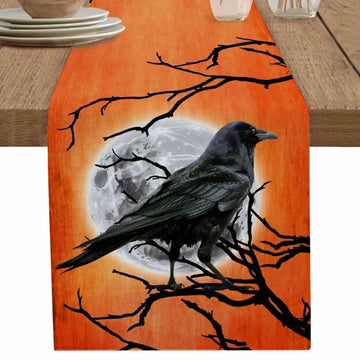 Moon Branches Crow Gothic Table Runner for Halloween Table Decor - Witchy Raven Table Runner-MoonChildWorld