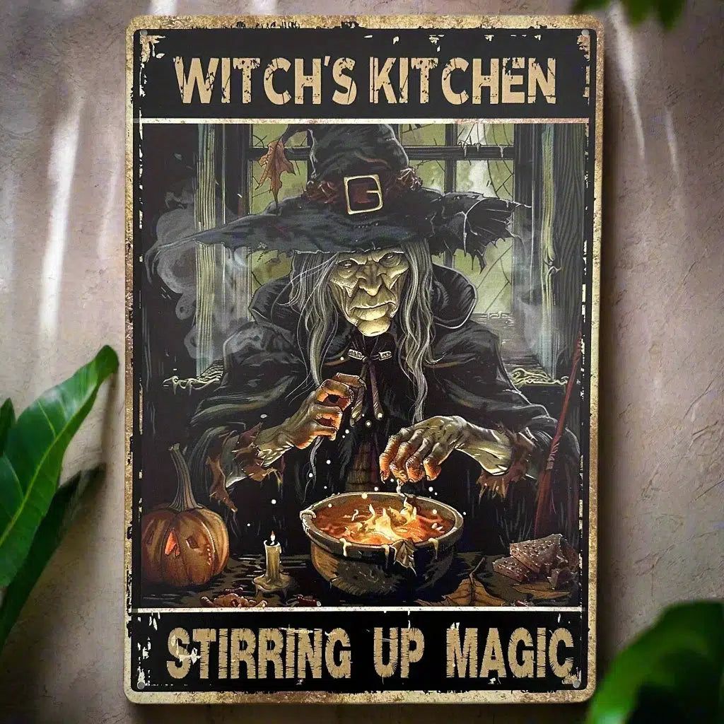 Spooky Witch Metal Sign Witchy Wall Art for Halloween Decoration-MoonChildWorld