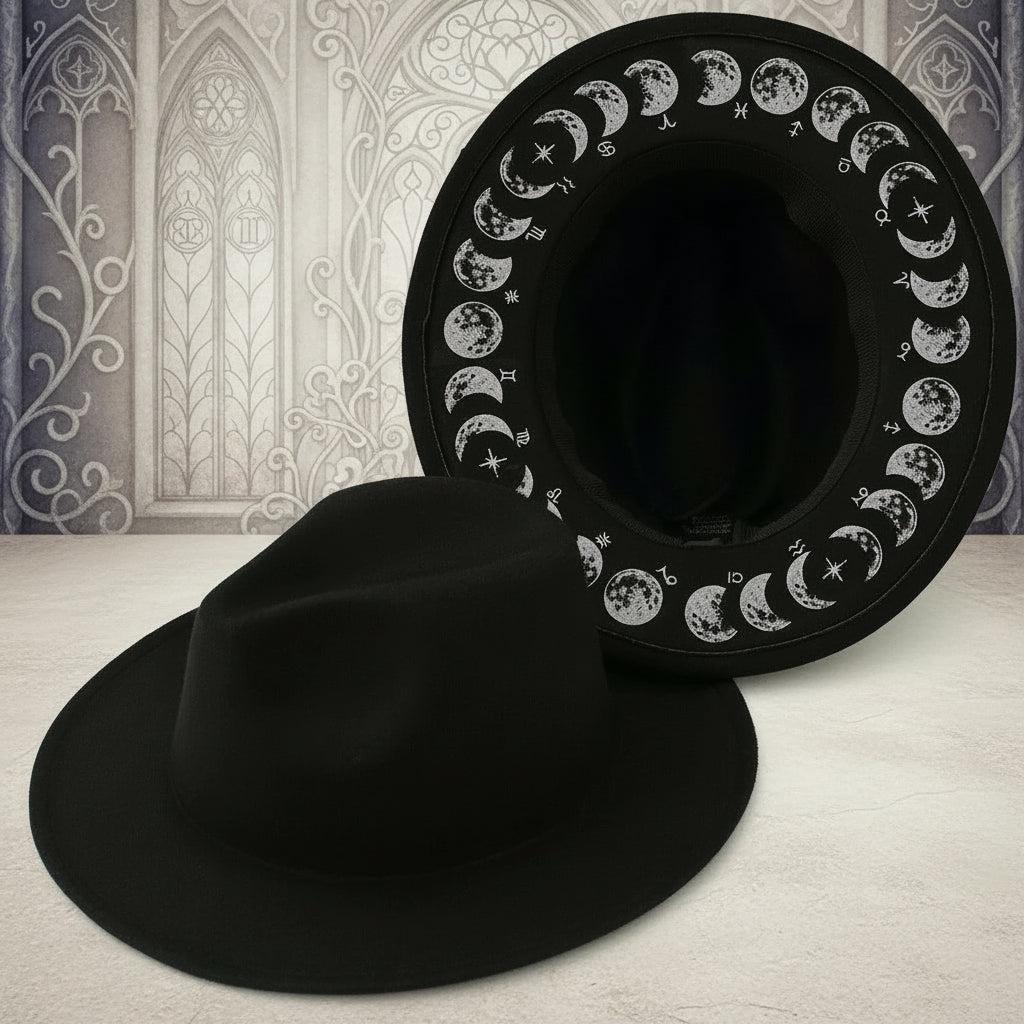 Halloween Dark Gothic Felt Fedoras Black Witch Hats-MoonChildWorld