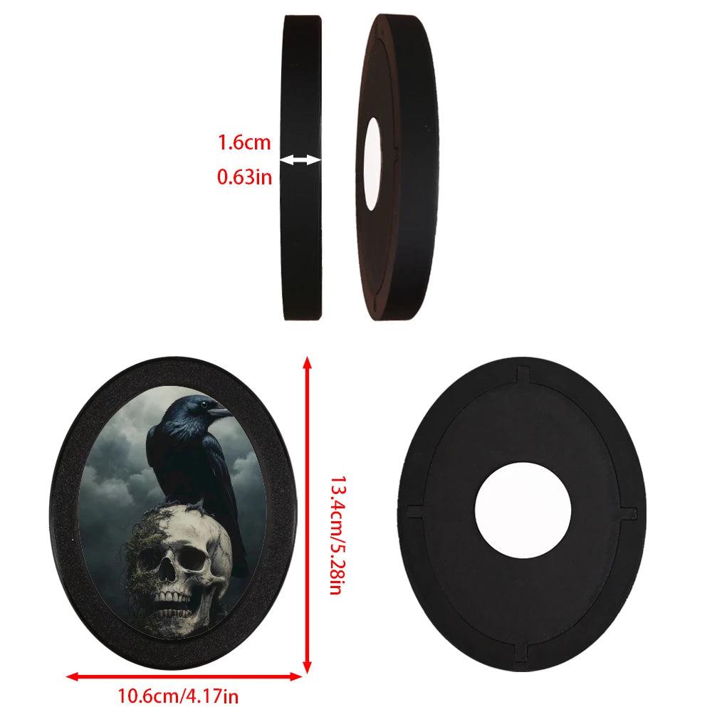Skull Crow Retro Witchy Wall Art - Black Raven Gothic Wooden Oval Frame Halloween Wall Decoration-MoonChildWorld
