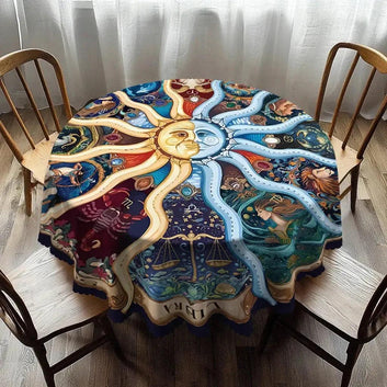 Twelve Zodiac Bohemian Sun Moon Tablecloth Pagan Home Decor