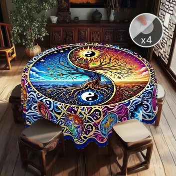 Bohemian Yin-Yang Tree of Life Tablecloth for Pagan Home Decor