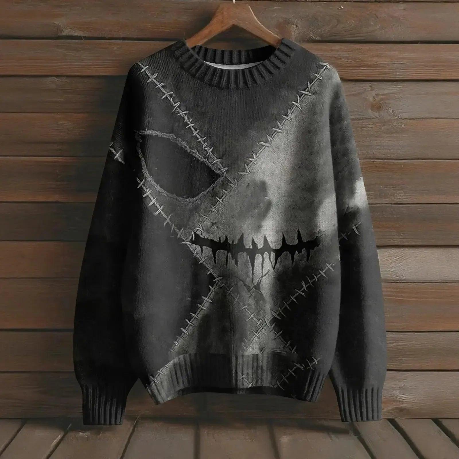 Creepy Pumpkin Long Sleeve Pullover Sweater - Gothic Witch Halloween Sweater-MoonChildWorld