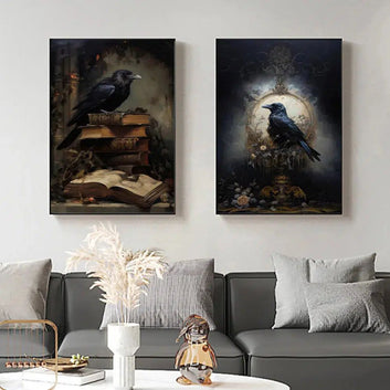 Halloween Gothic Art Prints Black Cat Raven Posters Vintage Occult Witchcraft Wall Decor