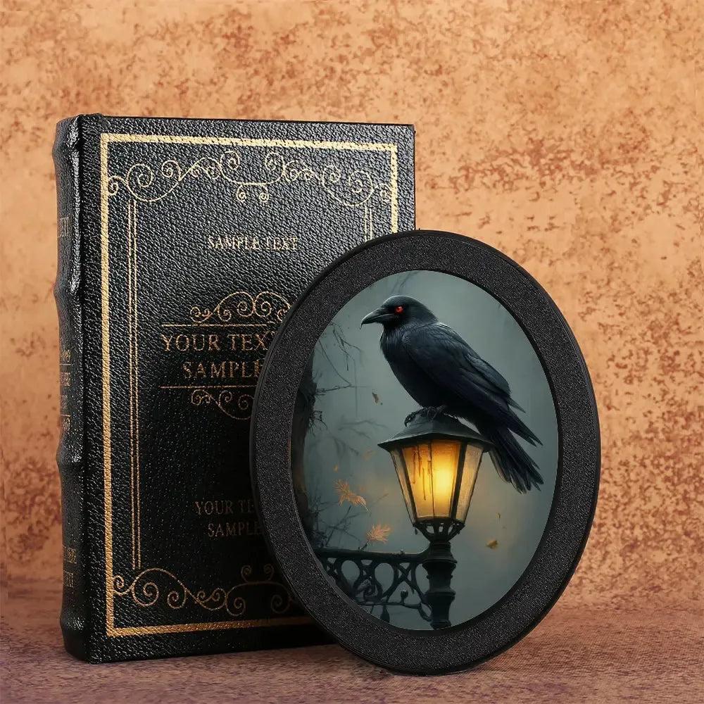 Retro Dark Crow Wall Art - Witchy Black Raven Gothic Wooden Oval Frame Halloween Wall Decoration-MoonChildWorld