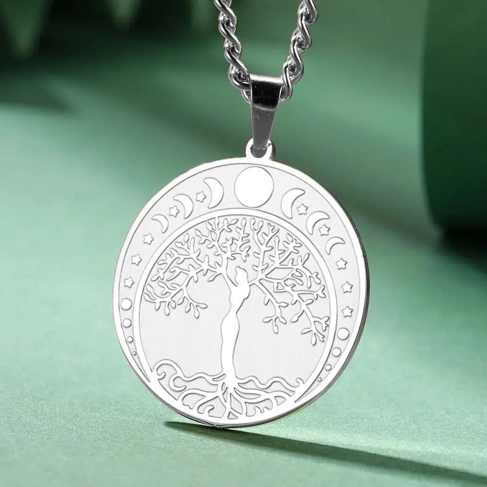 Trinity Knot Tree of Life Necklace Triquetra Moon Phase Tree of life Necklace-MoonChildWorld