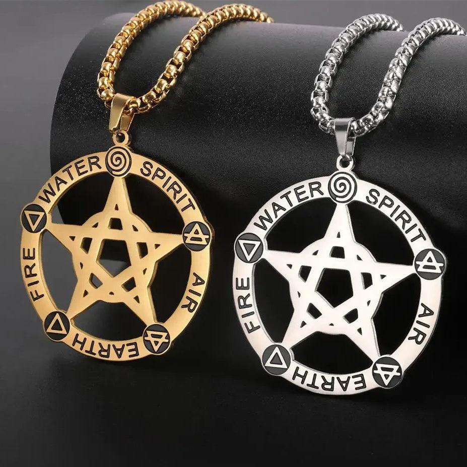 Wiccan Pentagram Necklace Five Elements Spirit - Pagan Pentacle Necklace Amulet Jewelry-MoonChildWorld