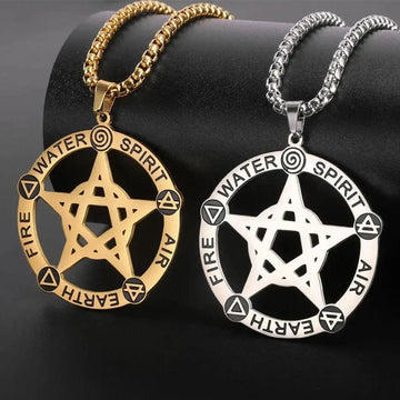 Wiccan Pentagram Necklace Five Elements Spirit - Pagan Pentacle Necklace Amulet Jewelry-MoonChildWorld