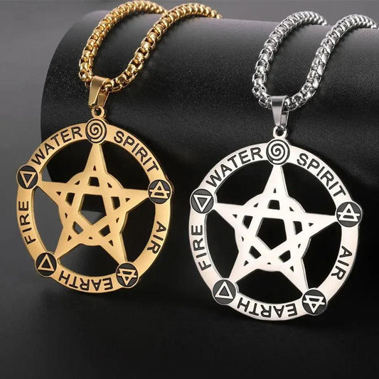 Wiccan Pentagram Necklace Five Elements Spirit - Pagan Pentacle Necklace Amulet Jewelry