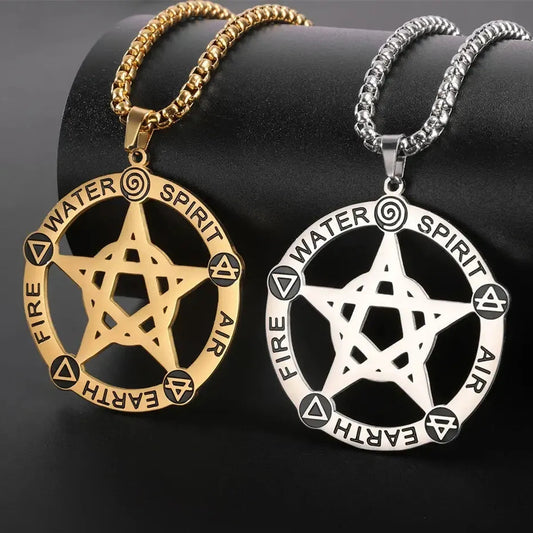 Wiccan Pentagram Necklace Five Elements Spirit - Pagan Pentacle Necklace Amulet Jewelry
