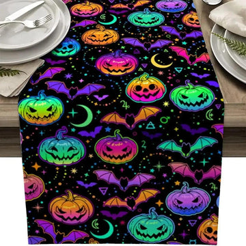 Halloween Table Runner - Spooky Pumpkin Moon Table Runner for Gothic & Witchy Home Decor-MoonChildWorld