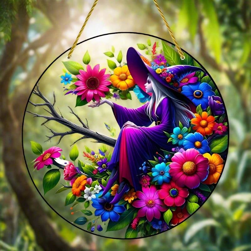 Enchanting Witch Suncatcher Mystic Acrylic Round Sign-MoonChildWorld