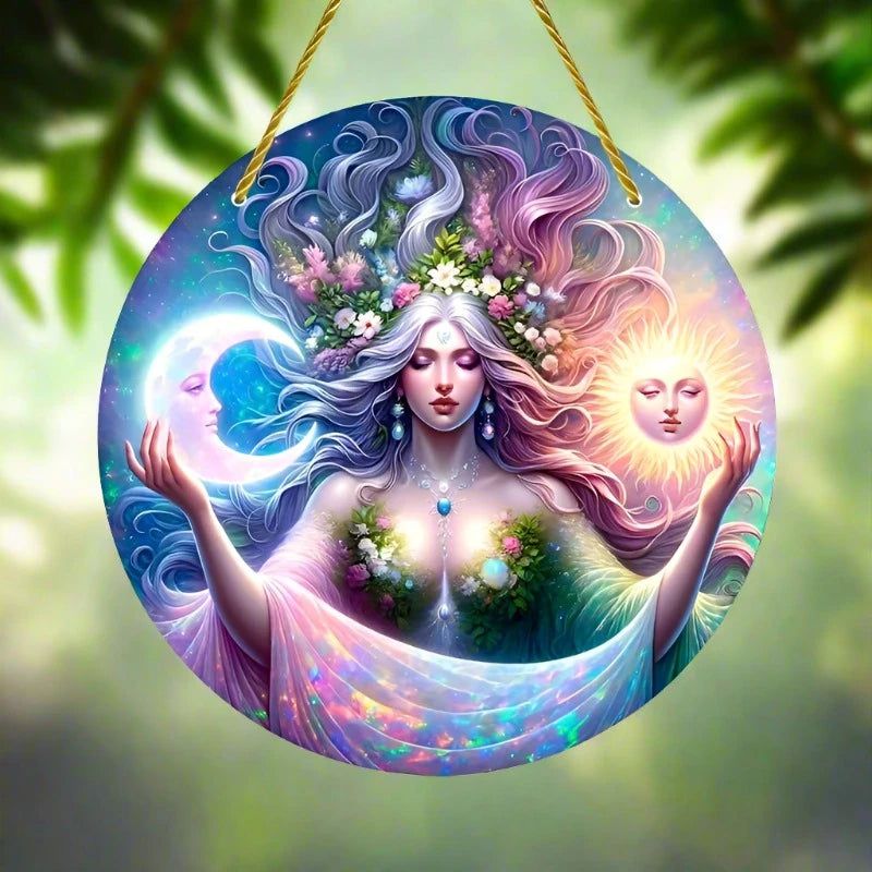 Gaia Goddess Suncatcher Wicca Pagan Acrylic Round Sign Mother Earth Suncatcher-MoonChildWorld