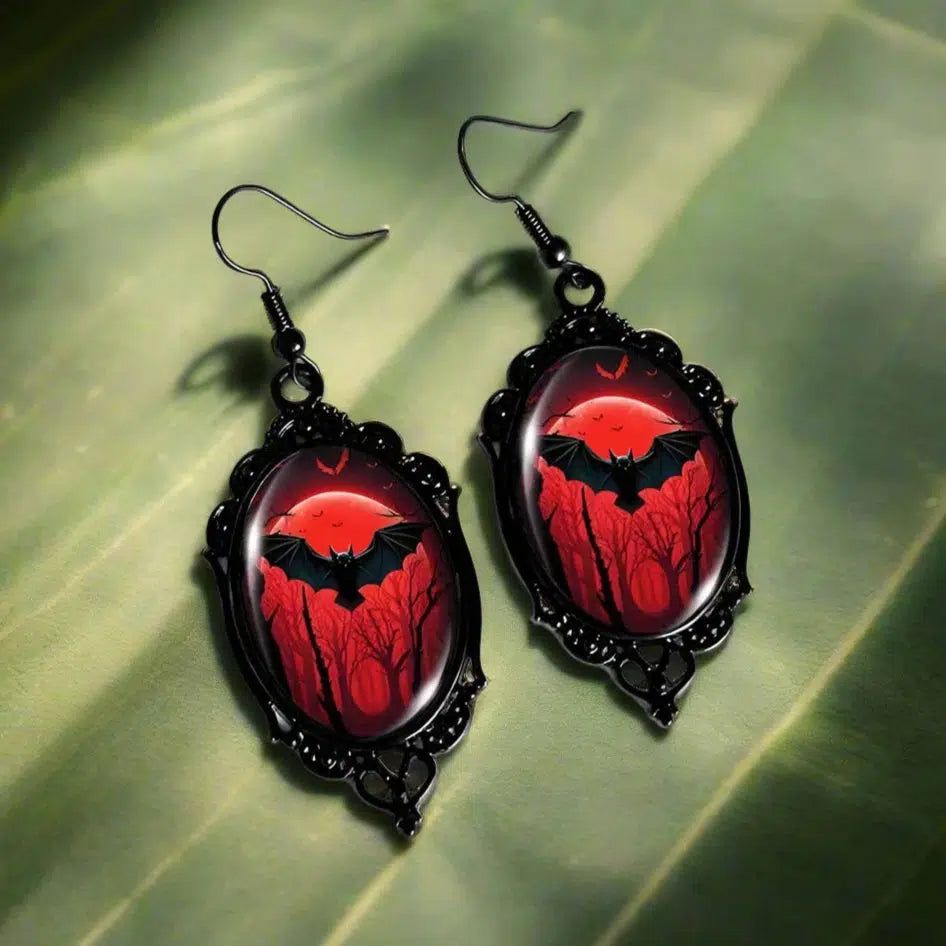 Halloween Black Bat Earrings Gothic Bat Glass Earrings Witch Jewelry-MoonChildWorld