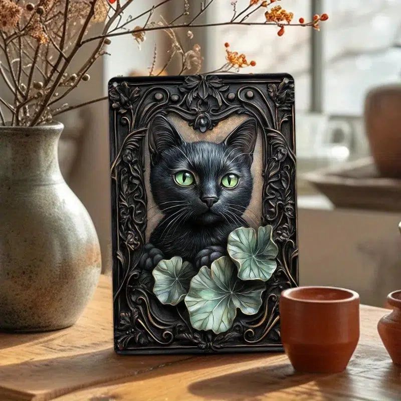 Black Cat Metal Tin Sign Witchy Cat Wall Art-MoonChildWorld