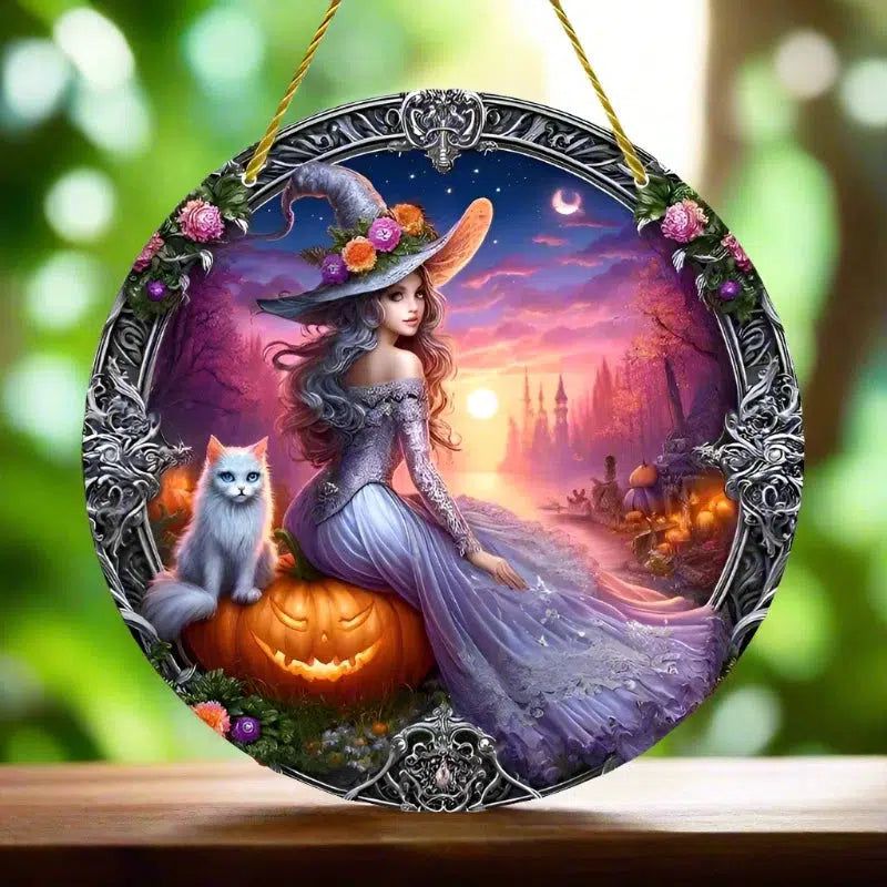 Halloween Witch Suncatcher Enchanting Acrylic Sign-MoonChildWorld