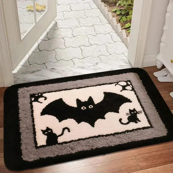 Gothic Halloween Doormat - Spooky Ghost, Cat & Bat Design - Witchy Home Decor