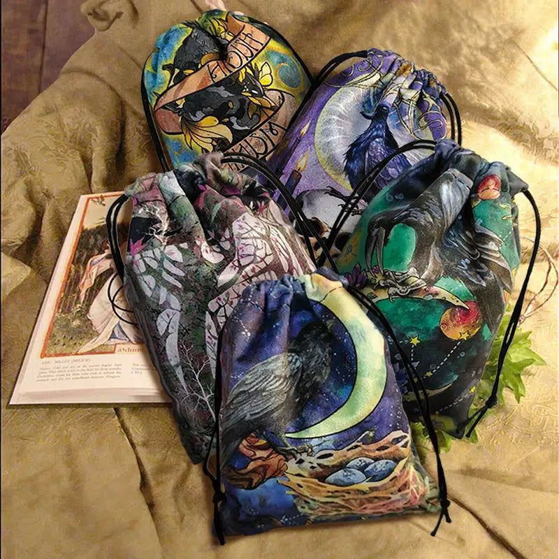 Crow Tarot Pouch Velvet Tarot Storage Bag Witch Tarot Bag-MoonChildWorld