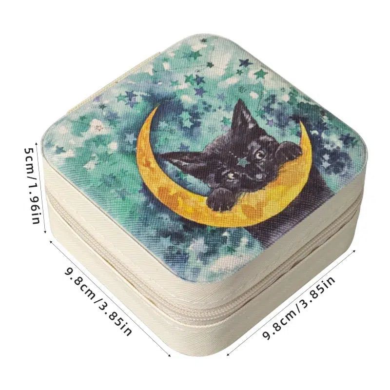 Moon Black Cat Witchy Storage Box Crystals Jewelry Storage Box-MoonChildWorld