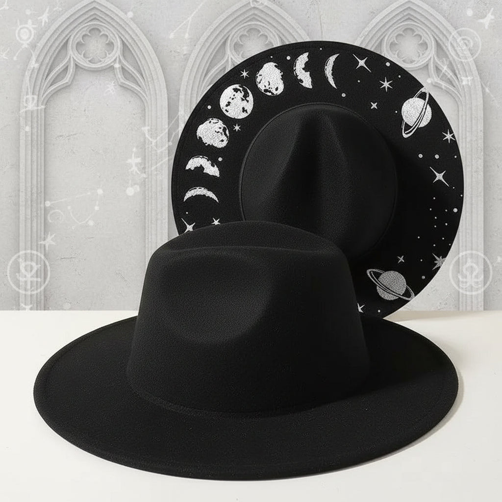 Halloween Dark Gothic Felt Fedoras Black Witch Hats-MoonChildWorld