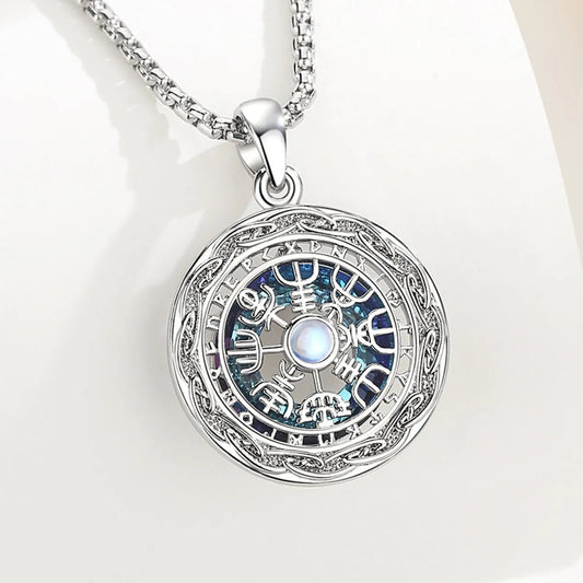 Viking Compass Necklace Moonstone Celtic Knot Norse Rune Amulet Pagan Jewelry
