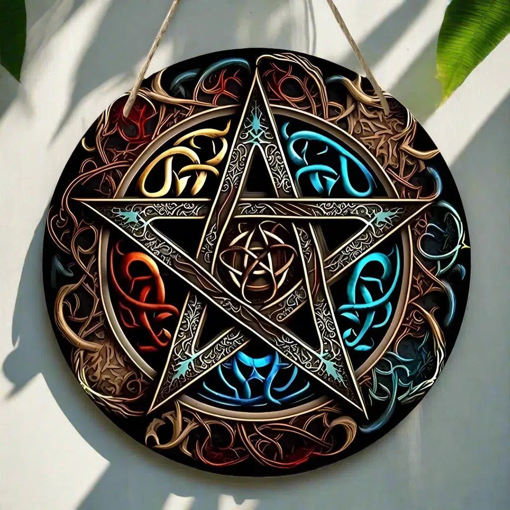 Pagan Pentacle Wooden Sign Witchcraft Pentagram Wood Sign Wicca Home Decor-MoonChildWorld