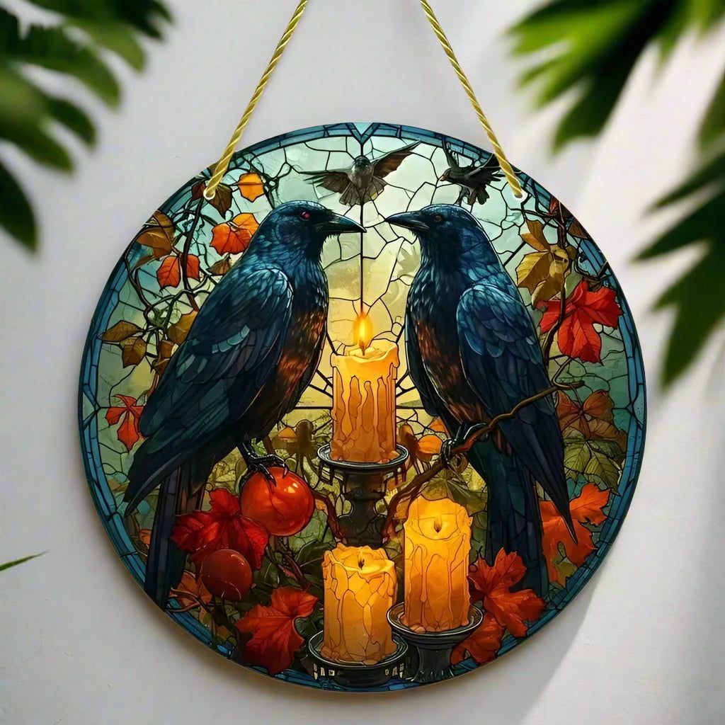 Black Raven Wooden Sign Dark Crow Hanging Sign Gothic Wall Decor-MoonChildWorld