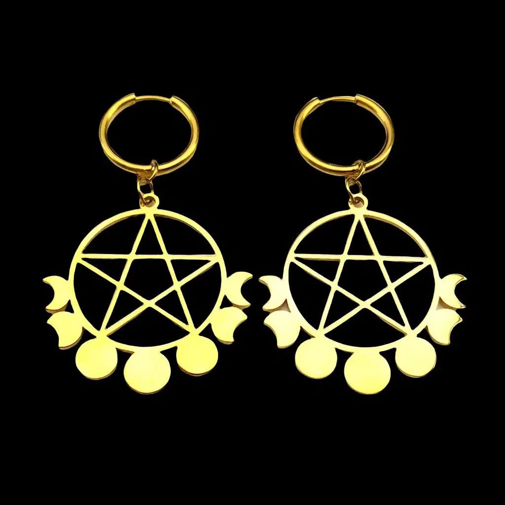 Goth Witchcraft Pentacle Moon Phase Earrings Witch Jewelry-MoonChildWorld