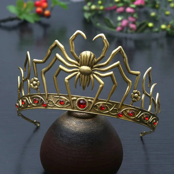 Rhinestones & Crystal Dark Goddess Halloween Crown - Gothic Spider Web Tiaras Witch Hair Accessories Vampire Accessory