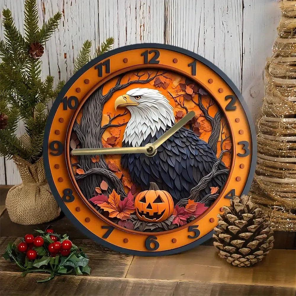 Pumpkin Eagle Wall Clock - Witchy Clock For Halloween Decorations-MoonChildWorld