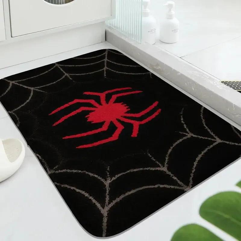 Gothic Doormat Witch Welcome Mat - Spooky Halloween Decor with Black Cat, Bat, Spider and Cute Ghost-MoonChildWorld