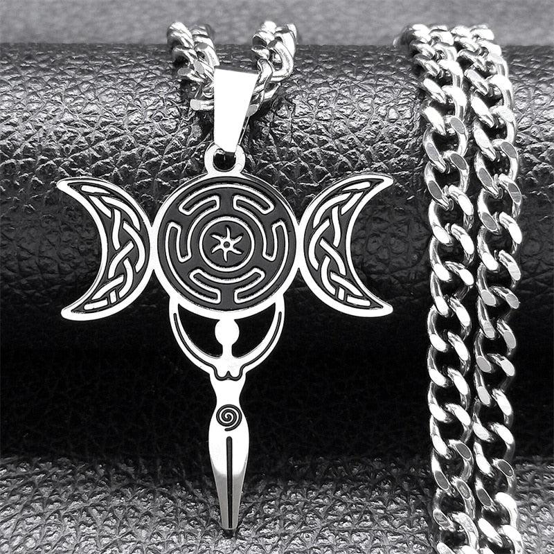 Wicca Triple Moon Goddess Necklace Hecate Wheel Witchcraft Jewelry-MoonChildWorld