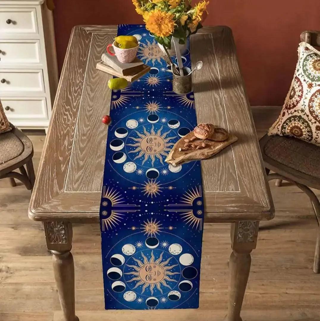 Sun Moon Tarot Astrology Linen Table Runner Celestial Table Runner Wicca Pagan Decor-MoonChildWorld