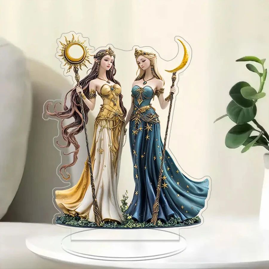 Sun and Moon Goddess Acrylic Decorative Plaque Desktop Decor Celestial Goddess Table Ornament-MoonChildWorld