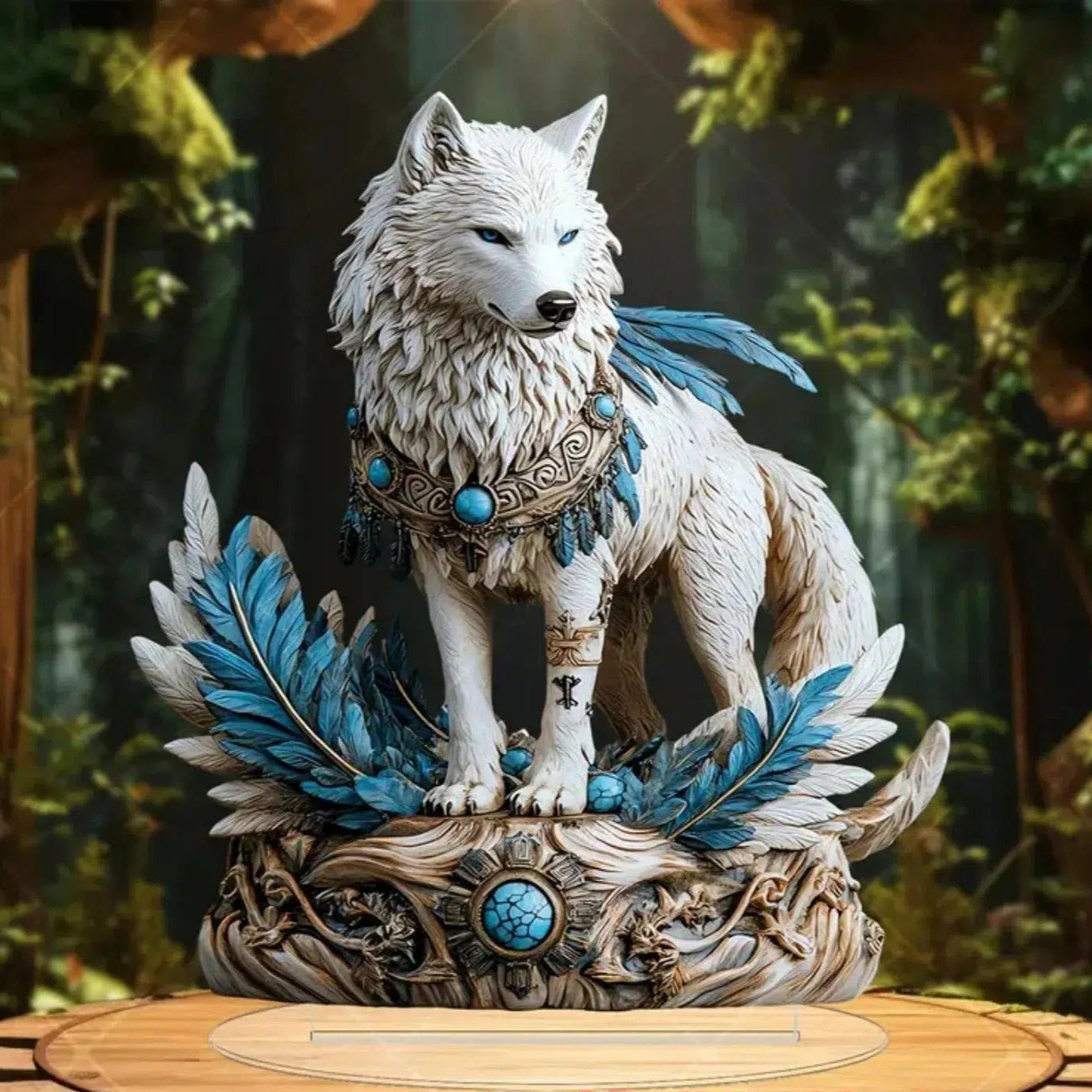 Bohemian Wolf Statue 2D Flat Acrylic Table Ornament Wolf Desktop Decor-MoonChildWorld