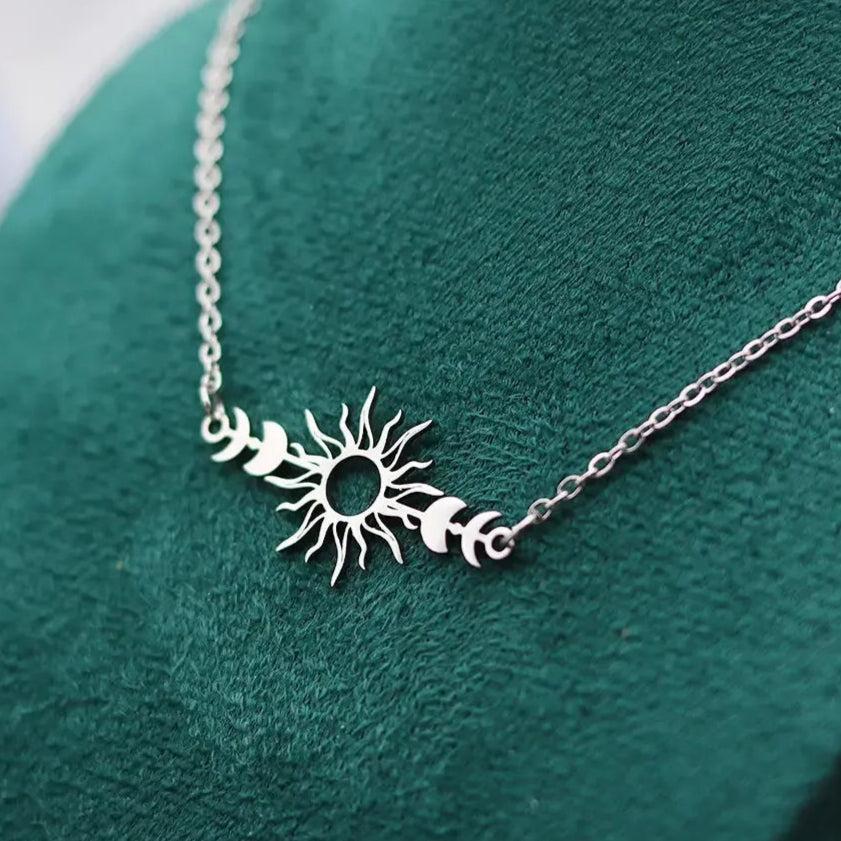 Celestial Sun Moon Phases Necklace Wicca Pagan Jewelry-MoonChildWorld