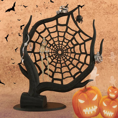 Dark Deadwood Spider Web Jewelry Display Stand - Witchy Gothic Home Decor