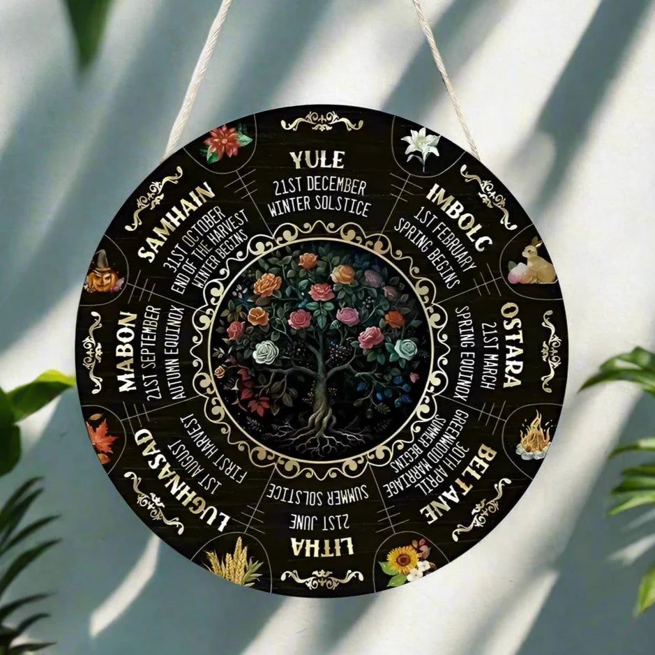 Magical Wheel of Year Pagan Festival Sign Pagan Calendar Wooden Sign-MoonChildWorld