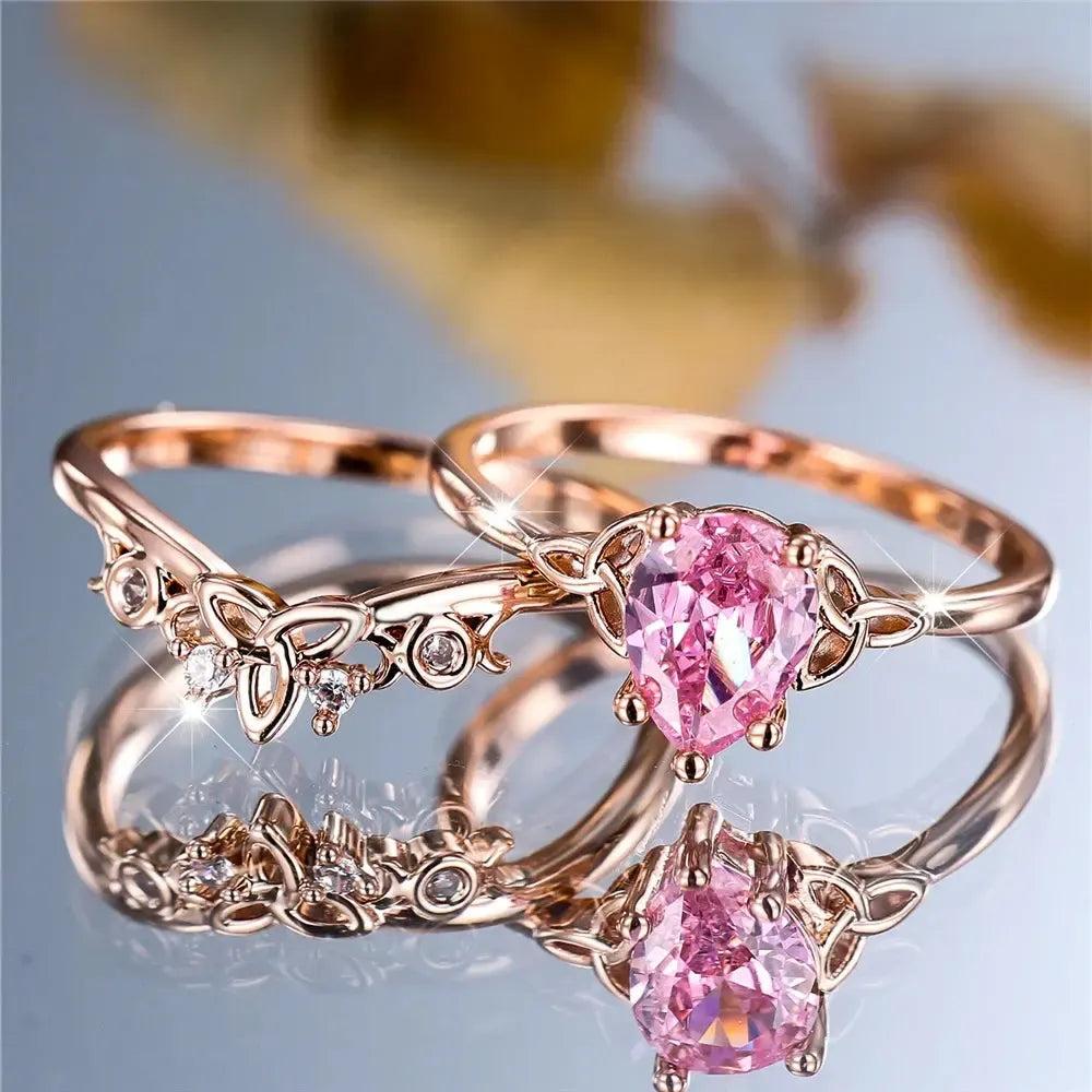 Pink Zircon Crystal Celtic Knot Triple Moon Wiccan Ring Witch Jewelry-MoonChildWorld