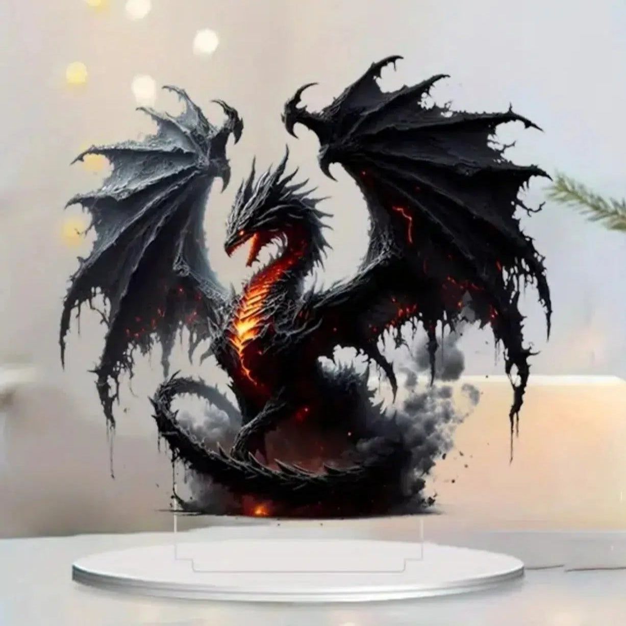 Black Dragon 2D Flat Acrylic Figurine Dragon Table Ornament Dragon Desk Decor-MoonChildWorld