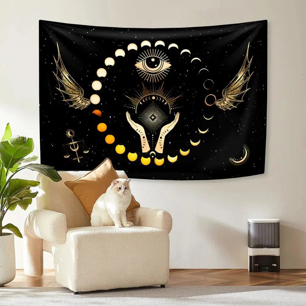 Moon Phase Tapestry Butterfly Mushroom Psychedelic Tapestry-MoonChildWorld