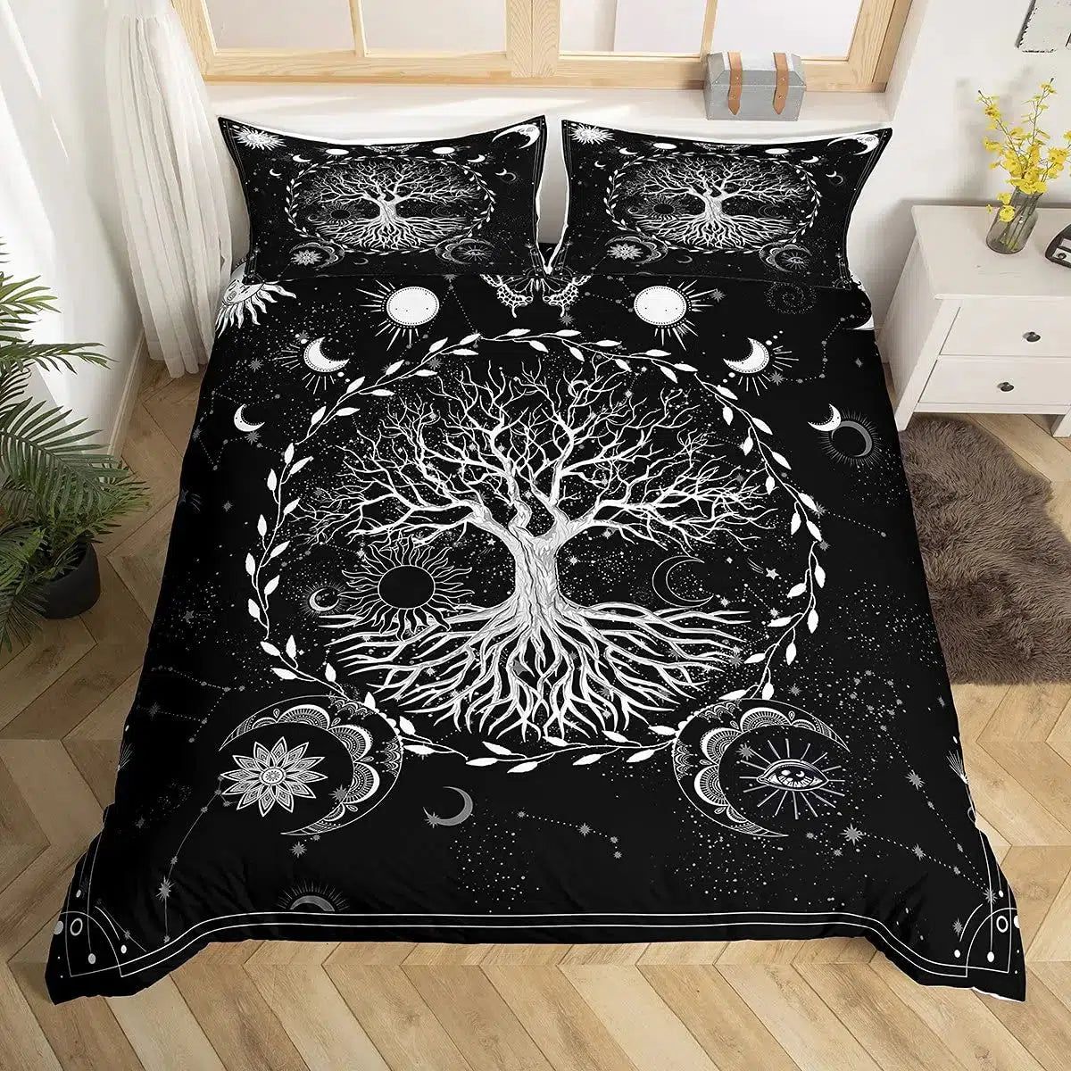 Wicca Pagan Sun Moon Duvet Cover Tree of Life Bedding Set-MoonChildWorld