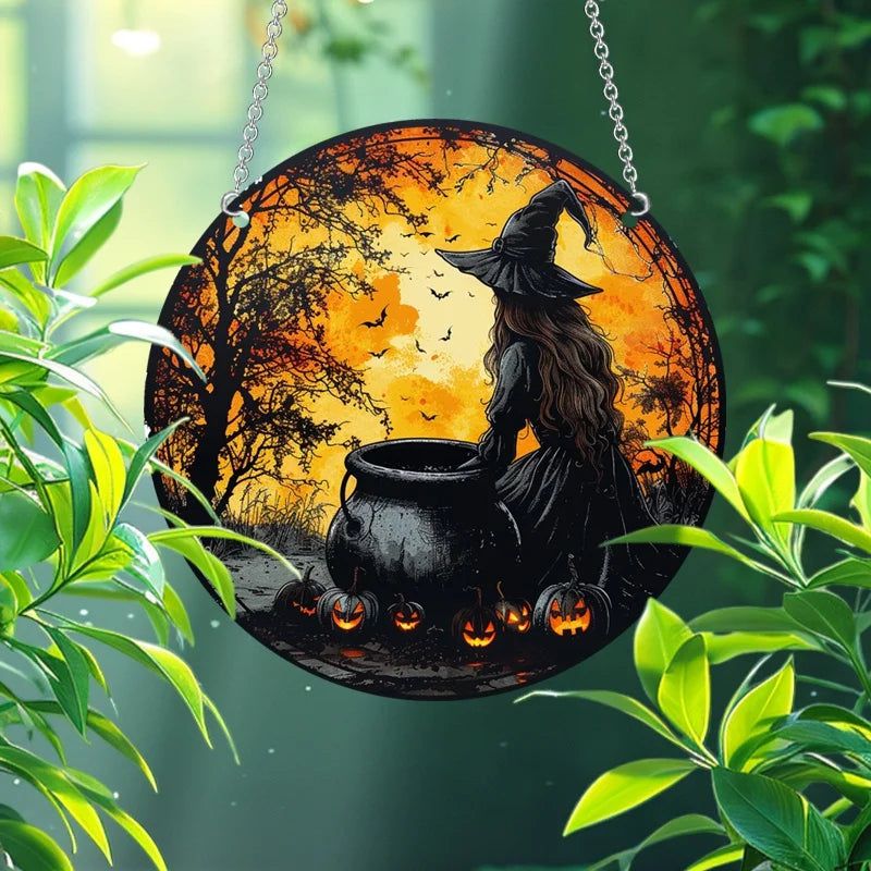 Pumpkin Witch Suncatcher for Halloween Gothic Acrylic Sign-MoonChildWorld