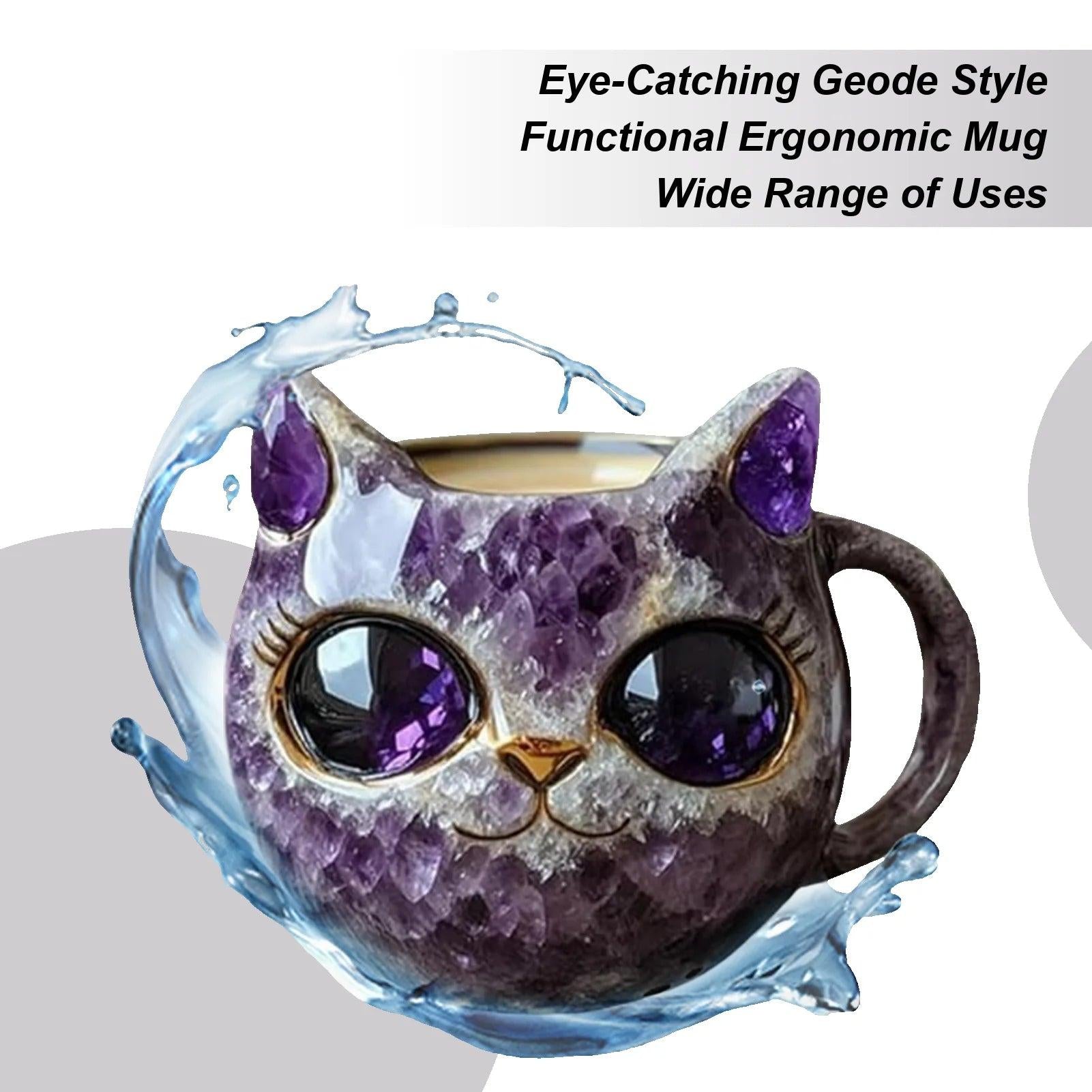 Mineral Crystal Resin Cat Coffee Cup - Creative Cat Lover Coffee Mug - Witchy Cat Mug-MoonChildWorld