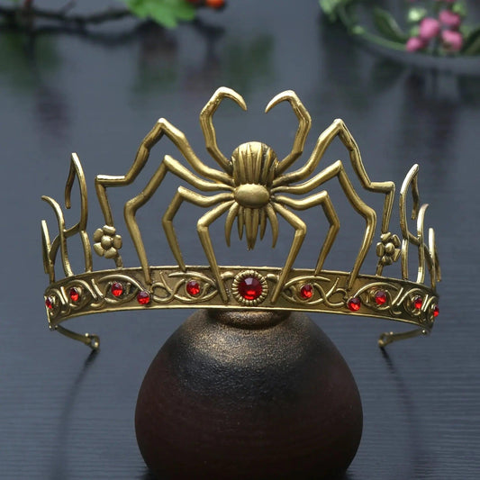 Rhinestones & Crystal Dark Goddess Halloween Crown - Gothic Spider Web Tiaras Witch Hair Accessories Vampire Accessory