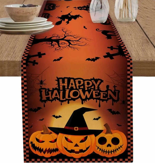 Happy Halloween Table Runner - Spooky Pumpkin Table Runner for Gothic & Witchy Home Decor