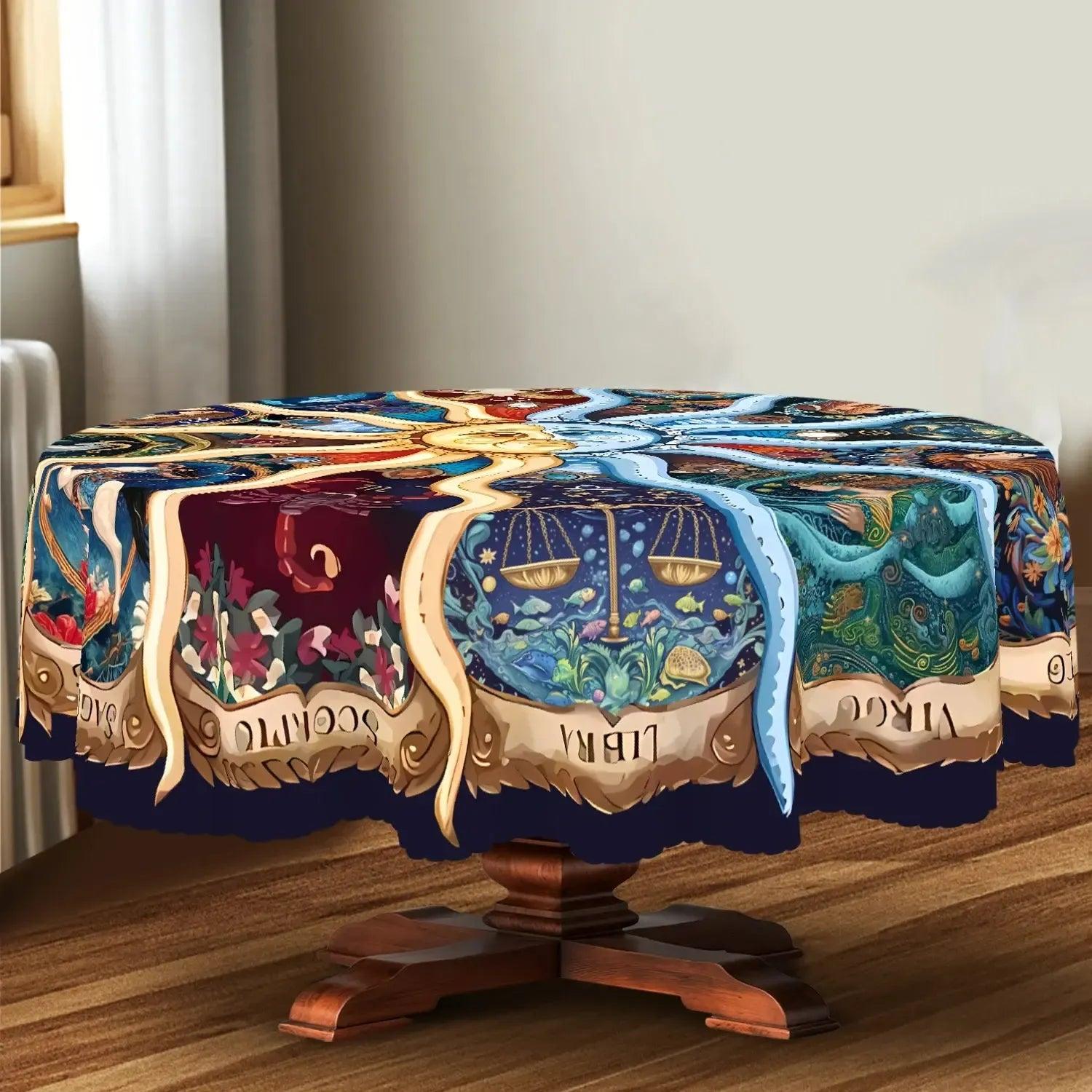 Twelve Zodiac Bohemian Sun Moon Tablecloth Pagan Home Decor-MoonChildWorld